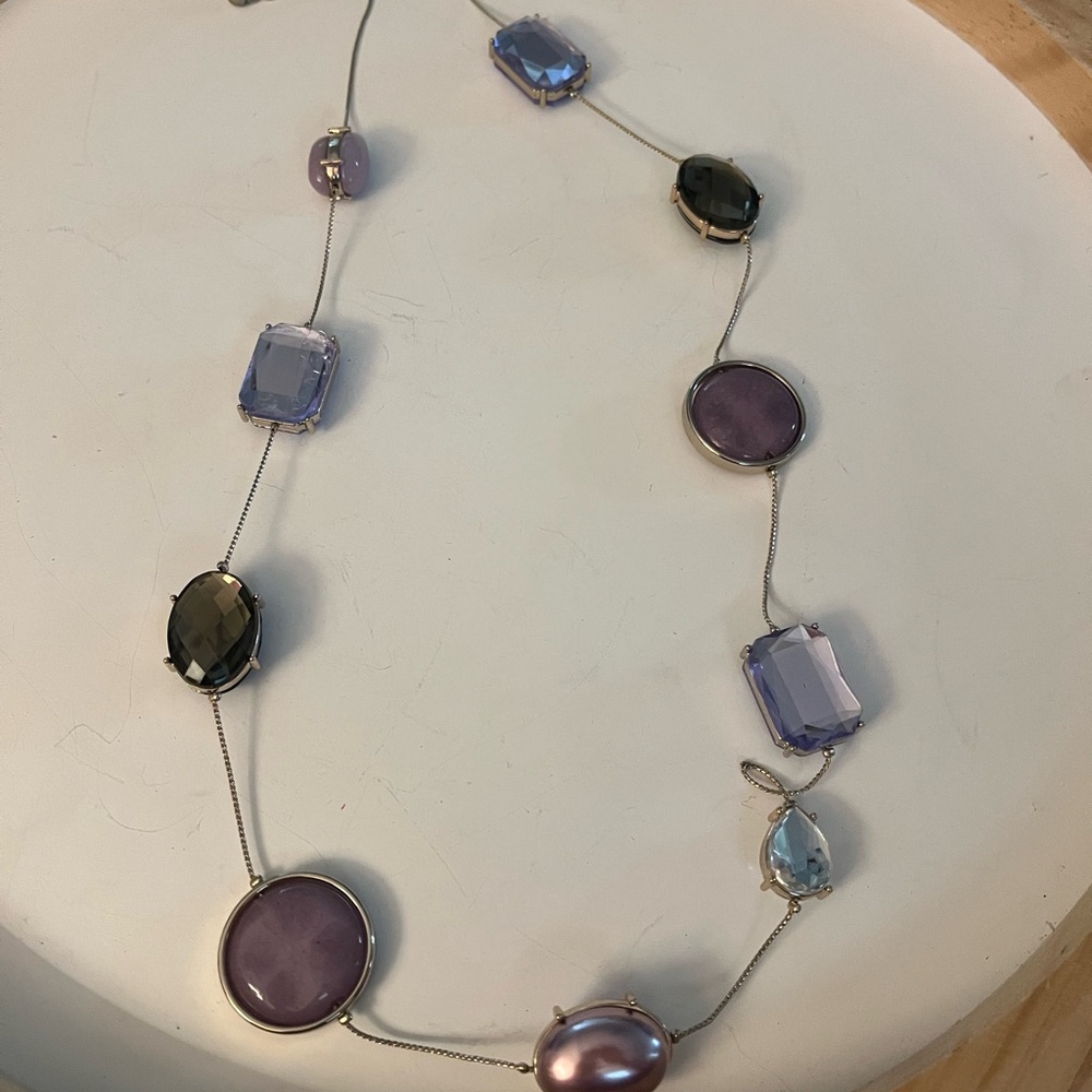 Vintage Chico's long mauve clear and gold Station Necklace